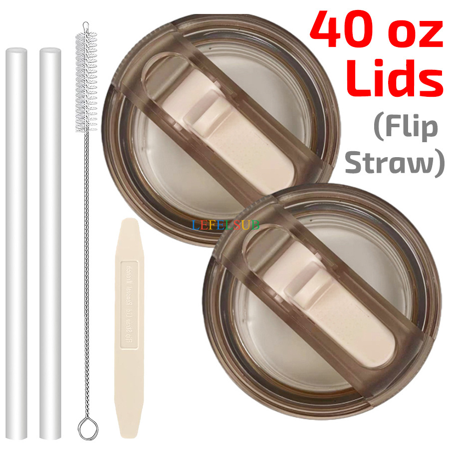 6pcs/set 40 oz Tumbler Leakproof Flip Straw Lid set