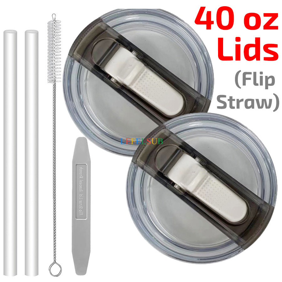 6pcs/set 40 oz Tumbler Leakproof Flip Straw Lid set