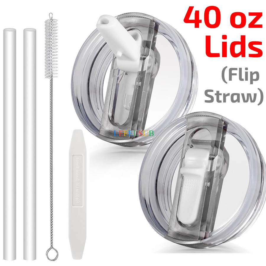 6pcs/set 40 oz Tumbler Leakproof Flip Straw Lid set