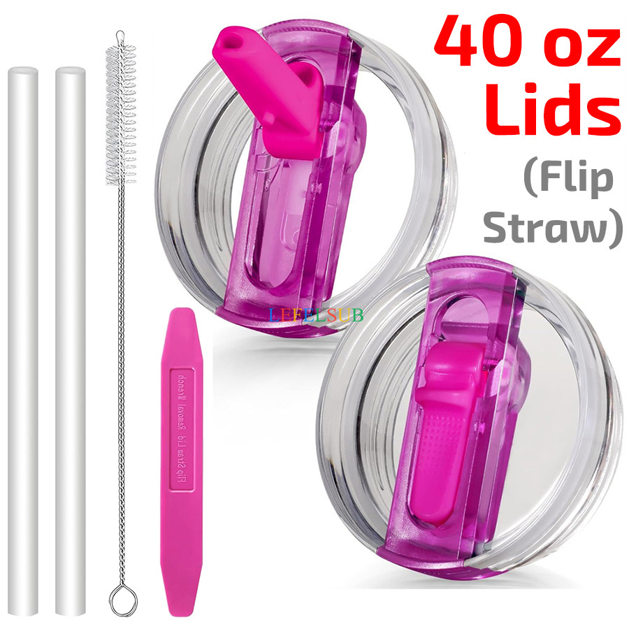 6pcs/set 40 oz Tumbler Leakproof Flip Straw Lid set