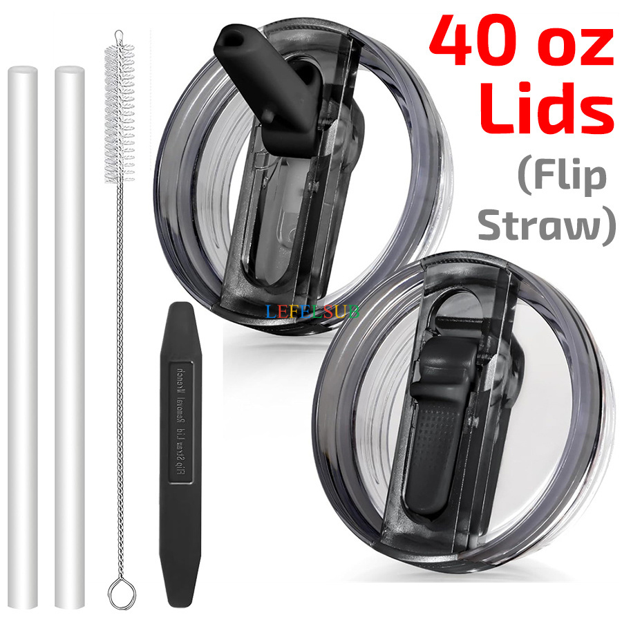 6pcs/set 40 oz Tumbler Leakproof Flip Straw Lid set