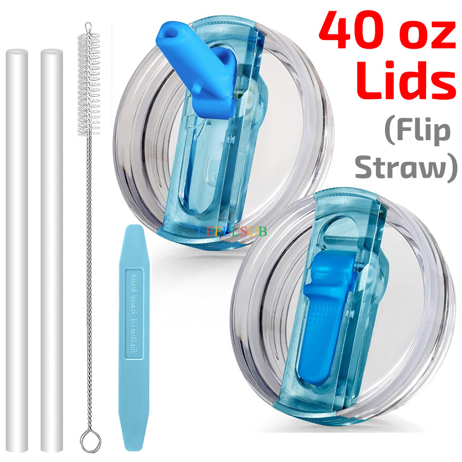 6pcs/set 40 oz Tumbler Leakproof Flip Straw Lid set