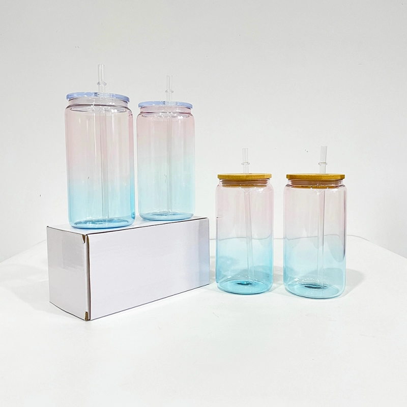 50PCS 16oz Crystal Ocean Glass Can With PP and Bamboo Lid-Rafeesub