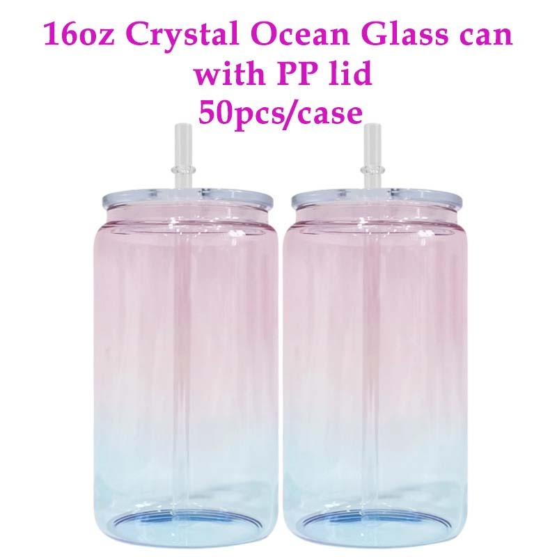 50PCS 16oz Crystal Ocean Glass Can With PP and Bamboo Lid-Rafeesub