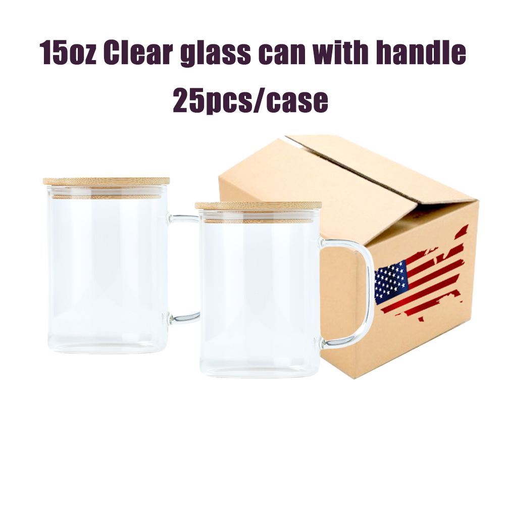 15oz Clear / Frosted Sublimation Glass Tumbler with Handle & Bamboo Lid -Rafeesub