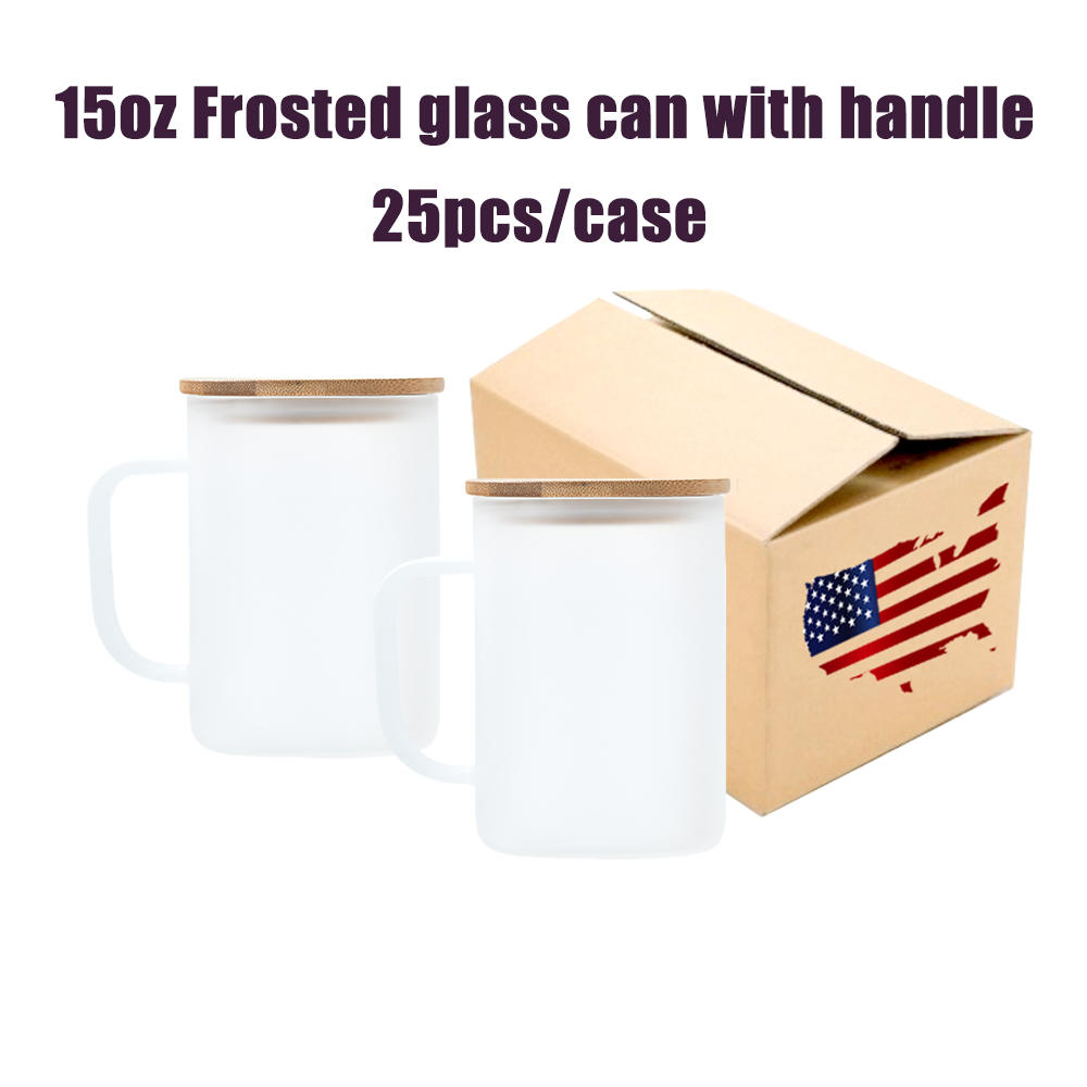 15oz Clear / Frosted Sublimation Glass Tumbler with Handle & Bamboo Lid -Rafeesub