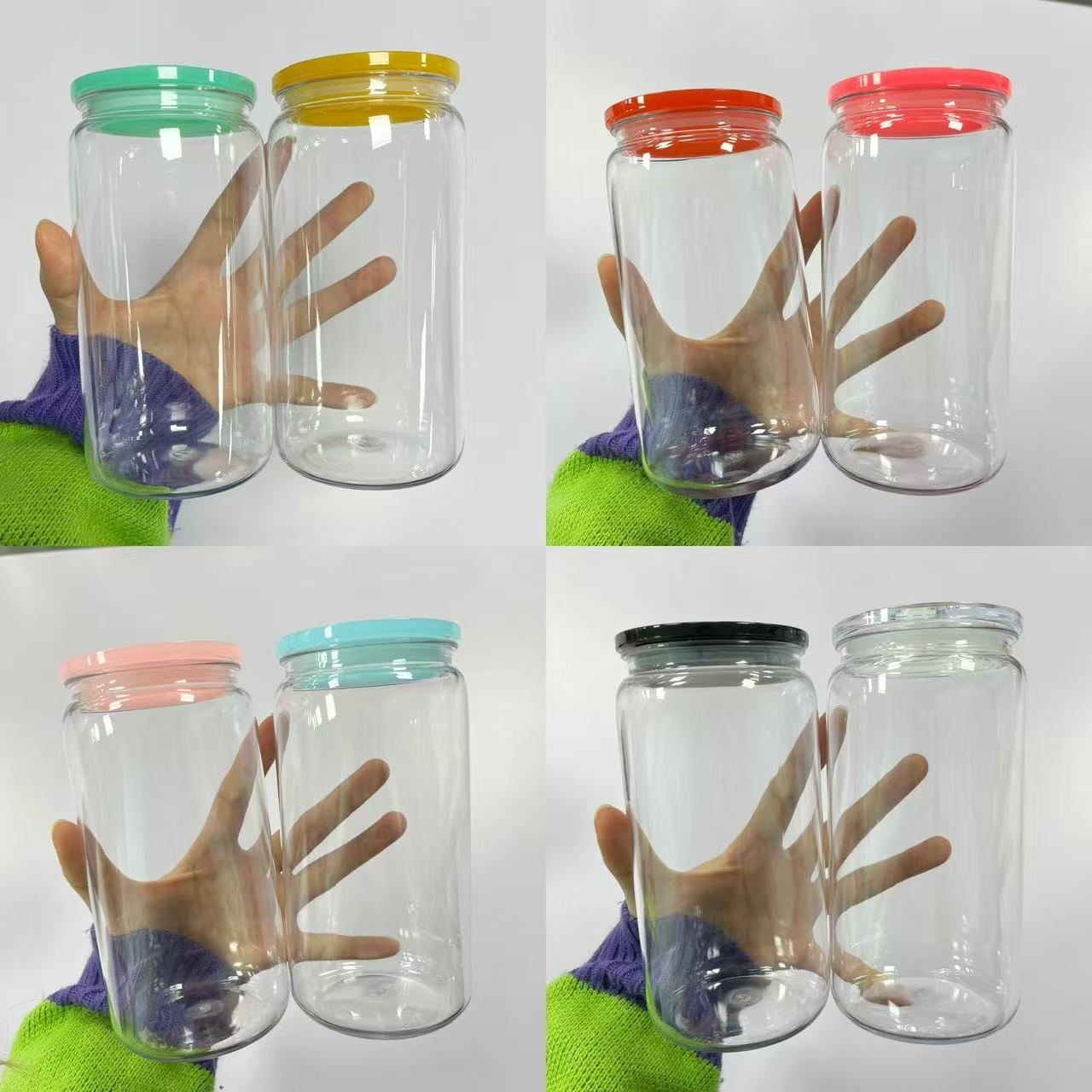 Transparent Acrylic 16oz Libbey Beer Can with 8 Different Colored PP Lids
