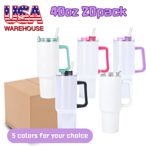 20PCS 40OZ V1.0 Sublimation Tumbler With Mix Color Handle and Lid
