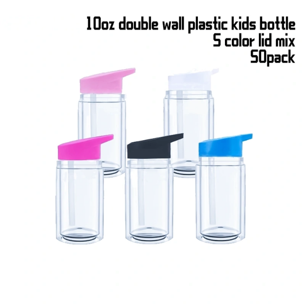 50pcs 10oz Doube Wall Snow Globe Plastic Kids Bottles With Colors Lids