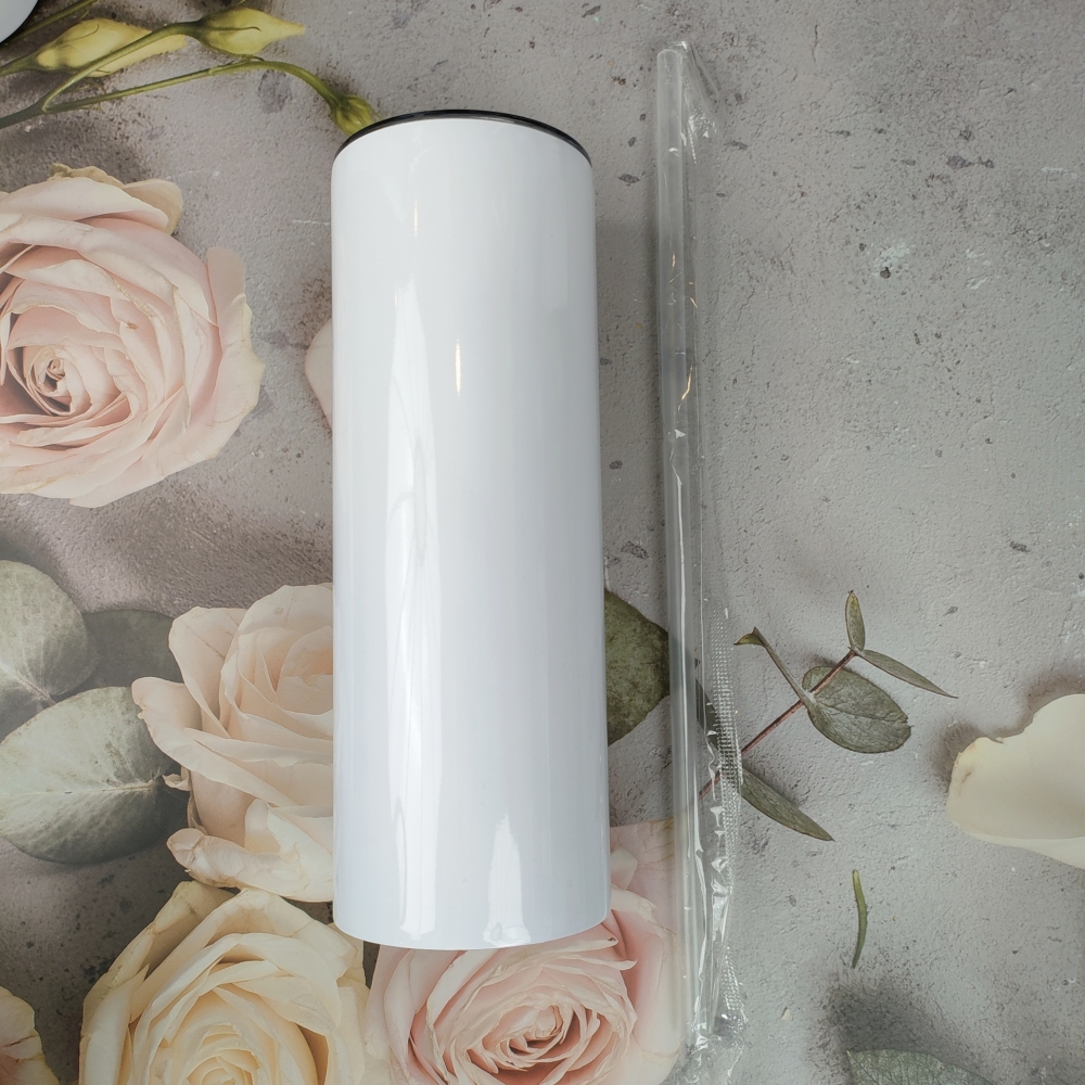 20oz Flat Edge Straight Sublimation Blanks Tumbler with Plastic Straw
