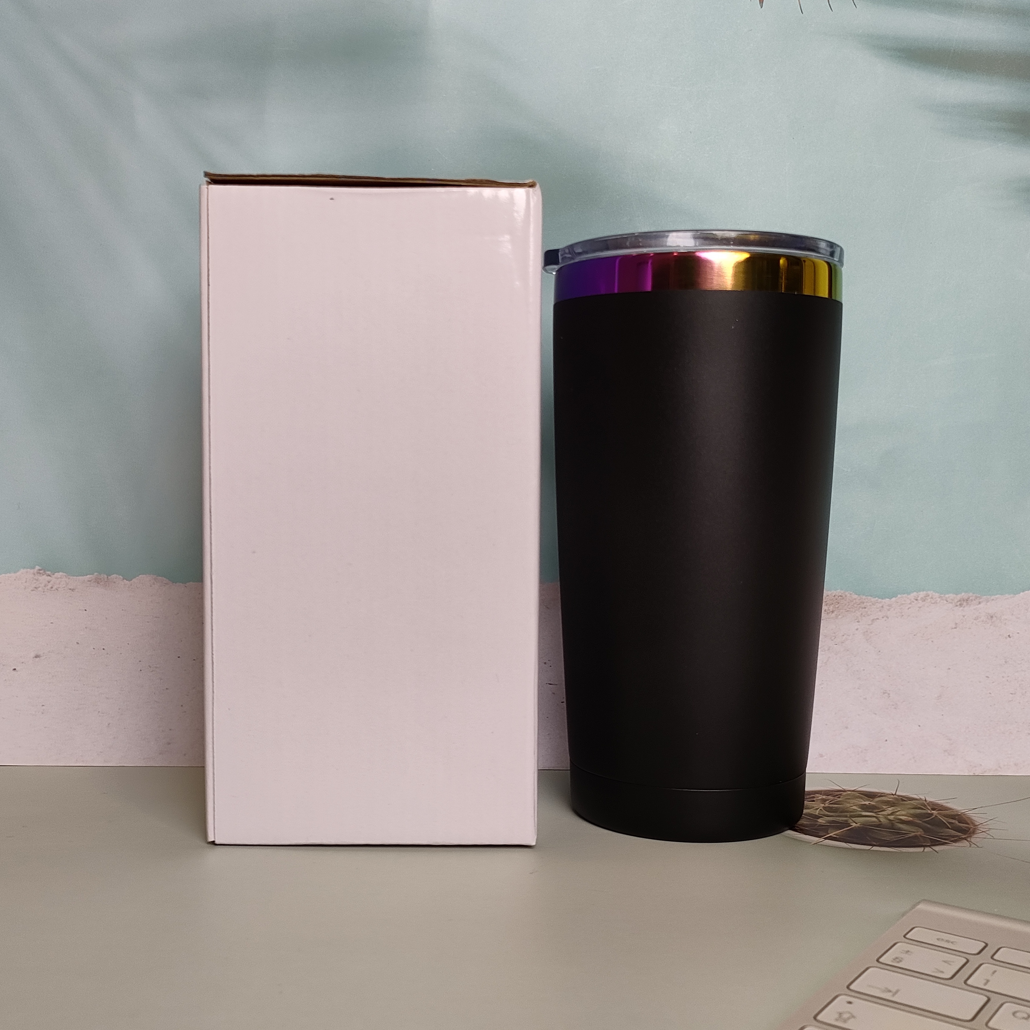 25PCS 20oz Rainbow Plated Based Powder Coated Blank Sublimation Stainless Steel Car Tumbler for Laser Engraving