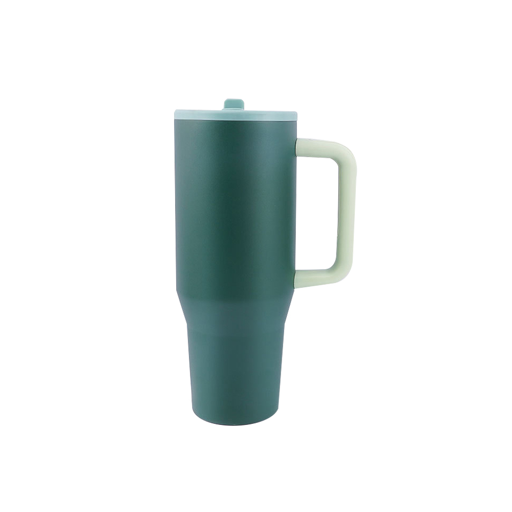 40oz Power Coated Tumbler with Handle and Leakproof Straw 20pcs/ case