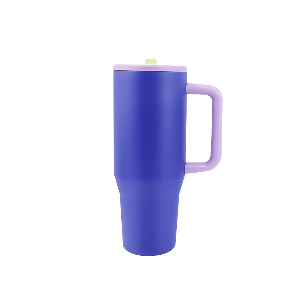 40oz Power Coated Tumbler with Handle and Leakproof Straw 20pcs/ case