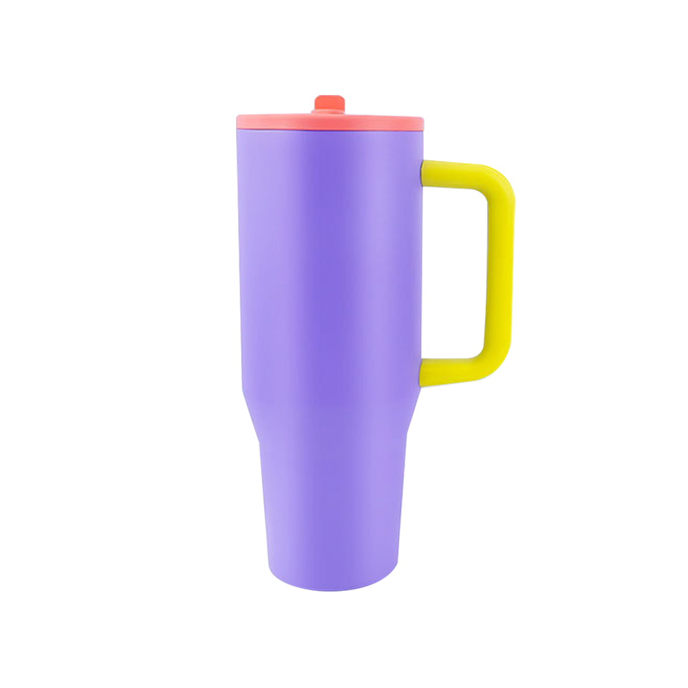 40oz Power Coated Tumbler with Handle and Leakproof Straw 20pcs/ case