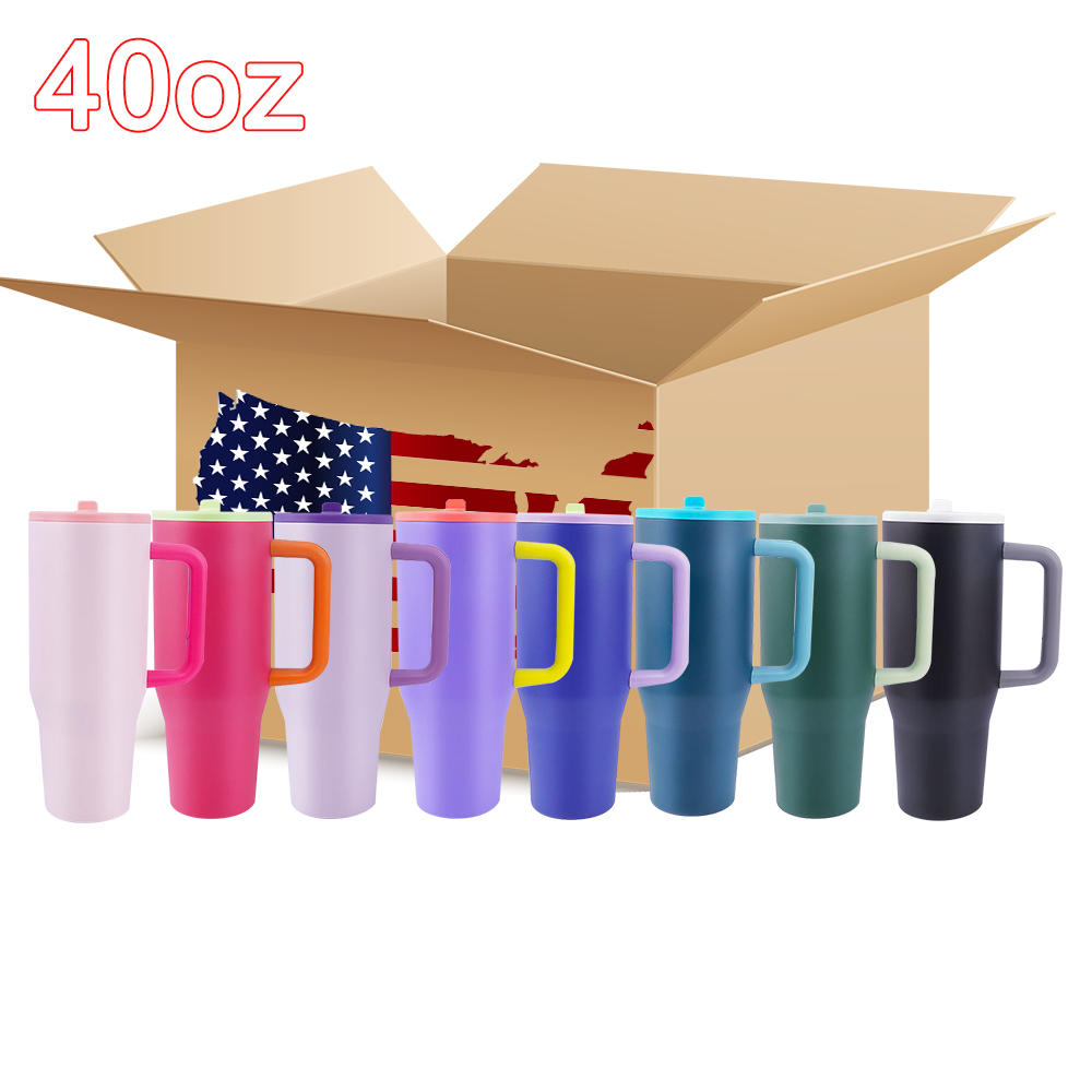 40oz Power Coated Tumbler with Handle and Leakproof Straw 20pcs/ case