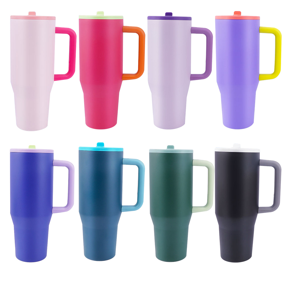 40oz Power Coated Tumbler with Handle and Leakproof Straw 20pcs/ case