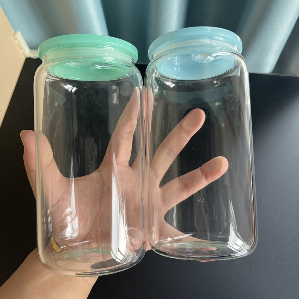 Transparent Acrylic 16oz Libbey Beer Can with Colored PP Lids 8pcs/case