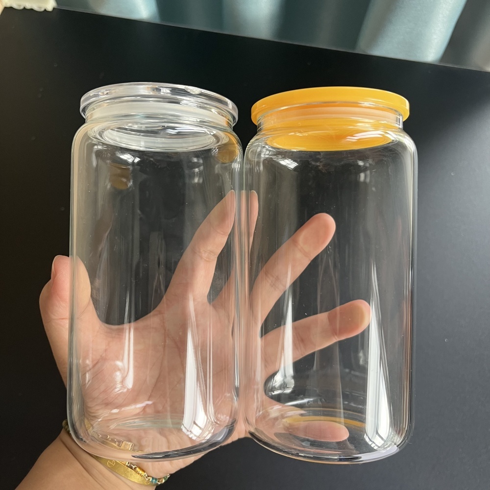 Transparent Acrylic 16oz Libbey Beer Can with Colored PP Lids 8pcs/case