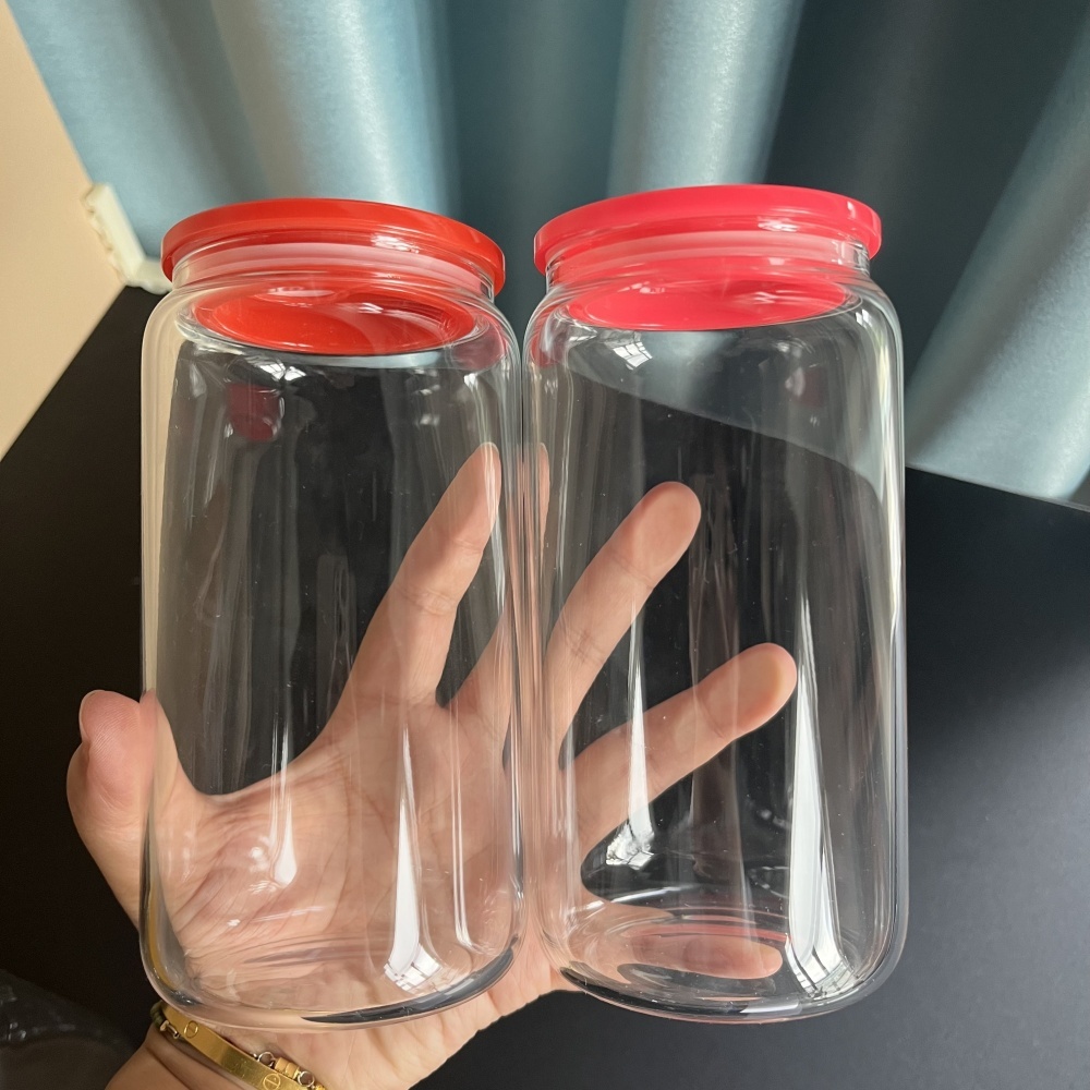 Transparent Acrylic 16oz Libbey Beer Can with Colored PP Lids 8pcs/case