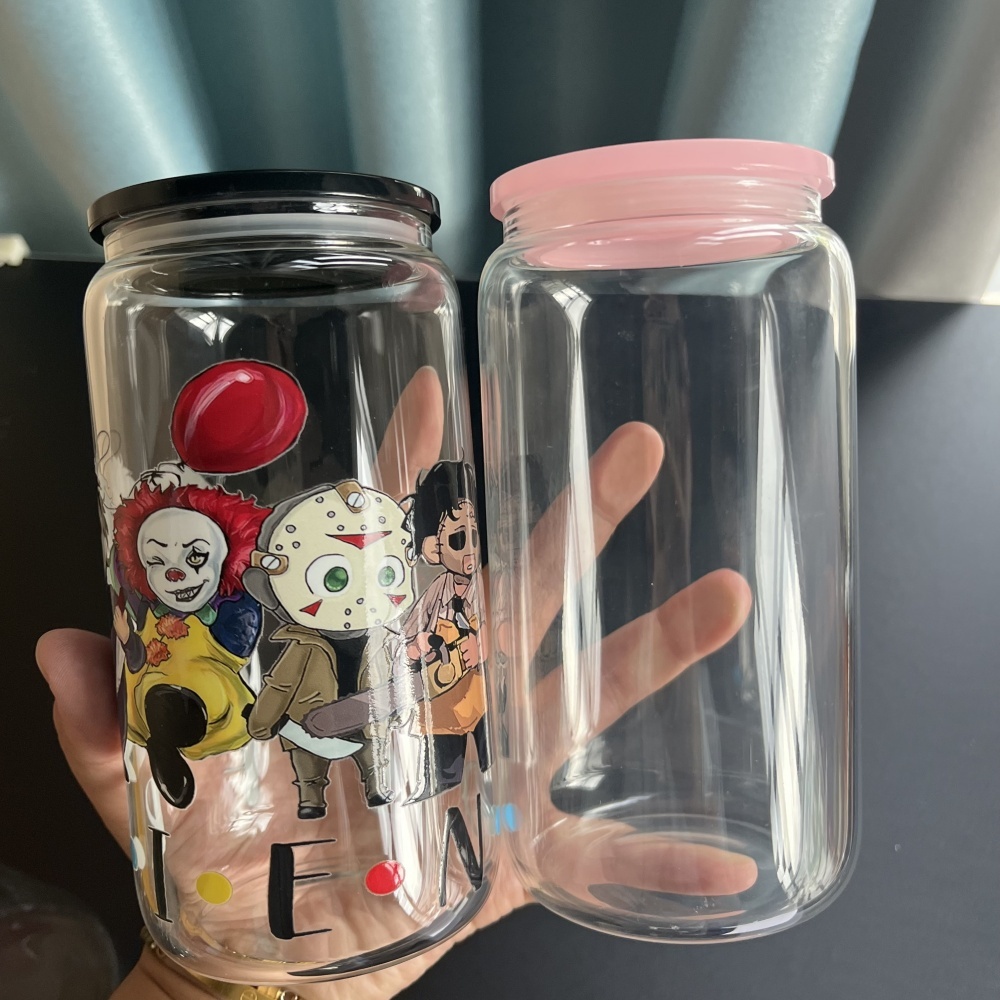 Transparent Acrylic 16oz Libbey Beer Can with Colored PP Lids 8pcs/case