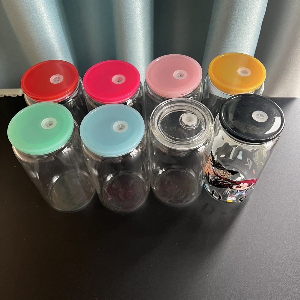 Transparent Acrylic 16oz Libbey Beer Can with Colored PP Lids 8pcs/case
