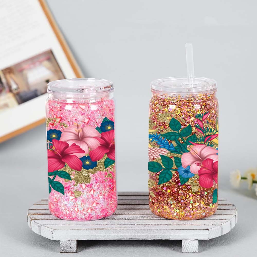 16OZ plastic double wall snow globe cup with clear lids