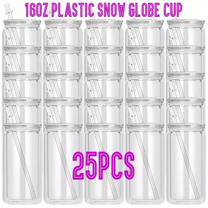 16OZ plastic double wall snow globe cup with clear lids