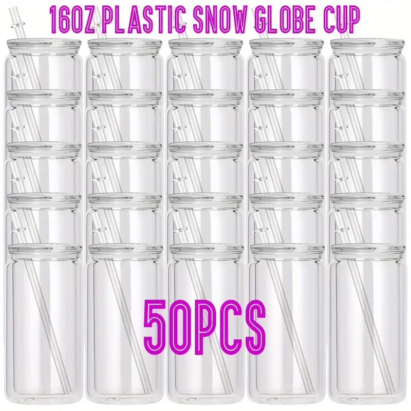 16OZ plastic double wall snow globe cup with clear lids
