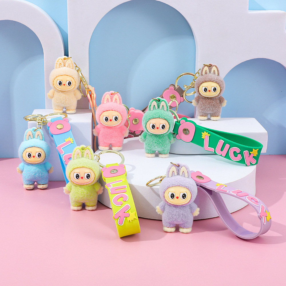 50pcs Labubu Flocking Keychain mix colors