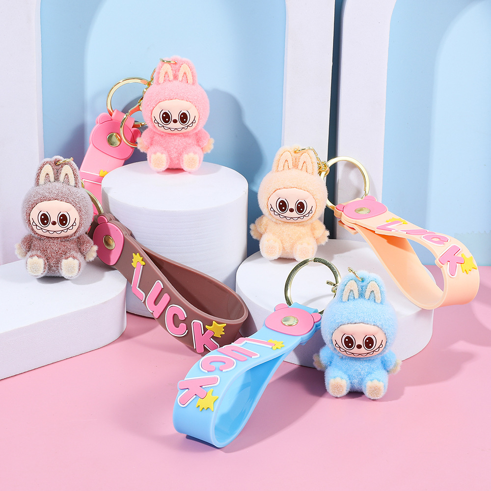 50pcs Labubu Flocking Keychain mix colors
