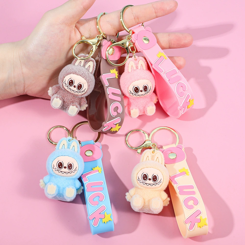 50pcs Labubu Flocking Keychain mix colors