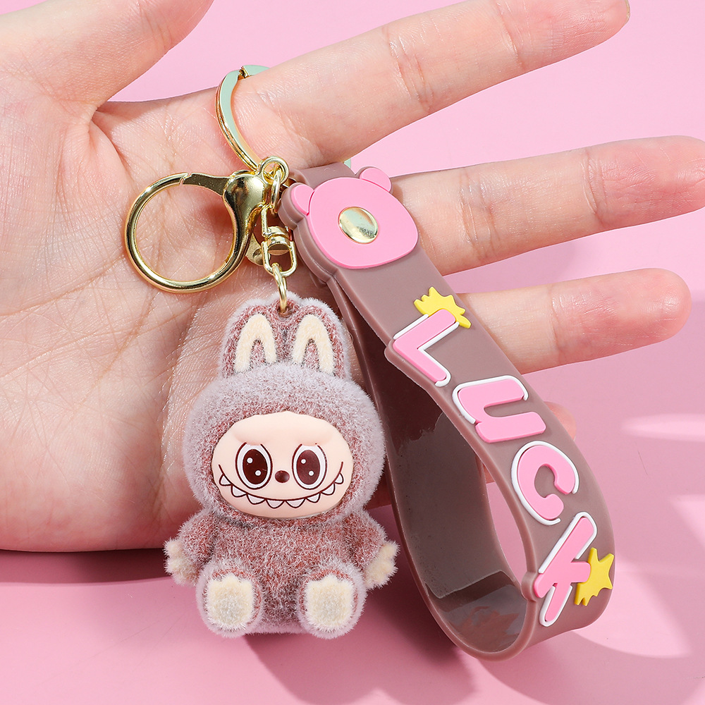 50pcs Labubu Flocking Keychain mix colors