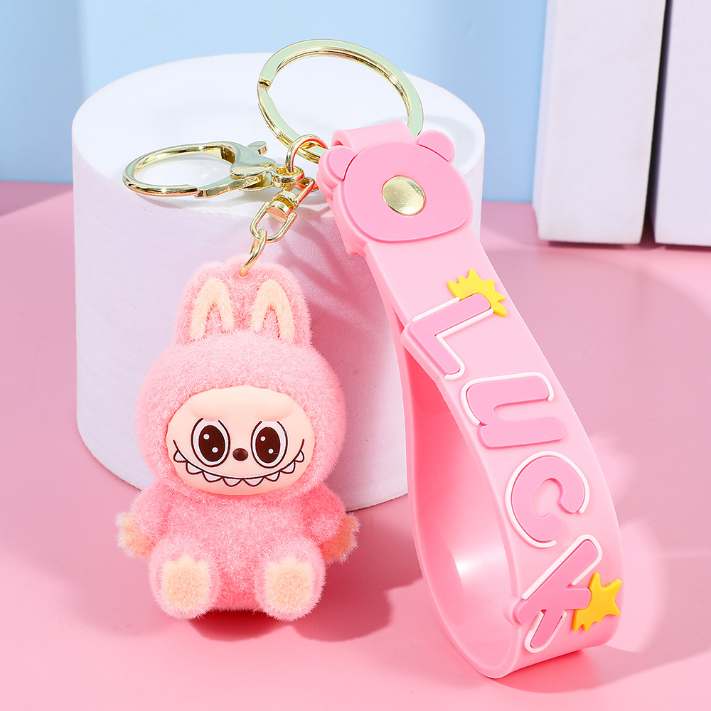 50pcs Labubu Flocking Keychain mix colors