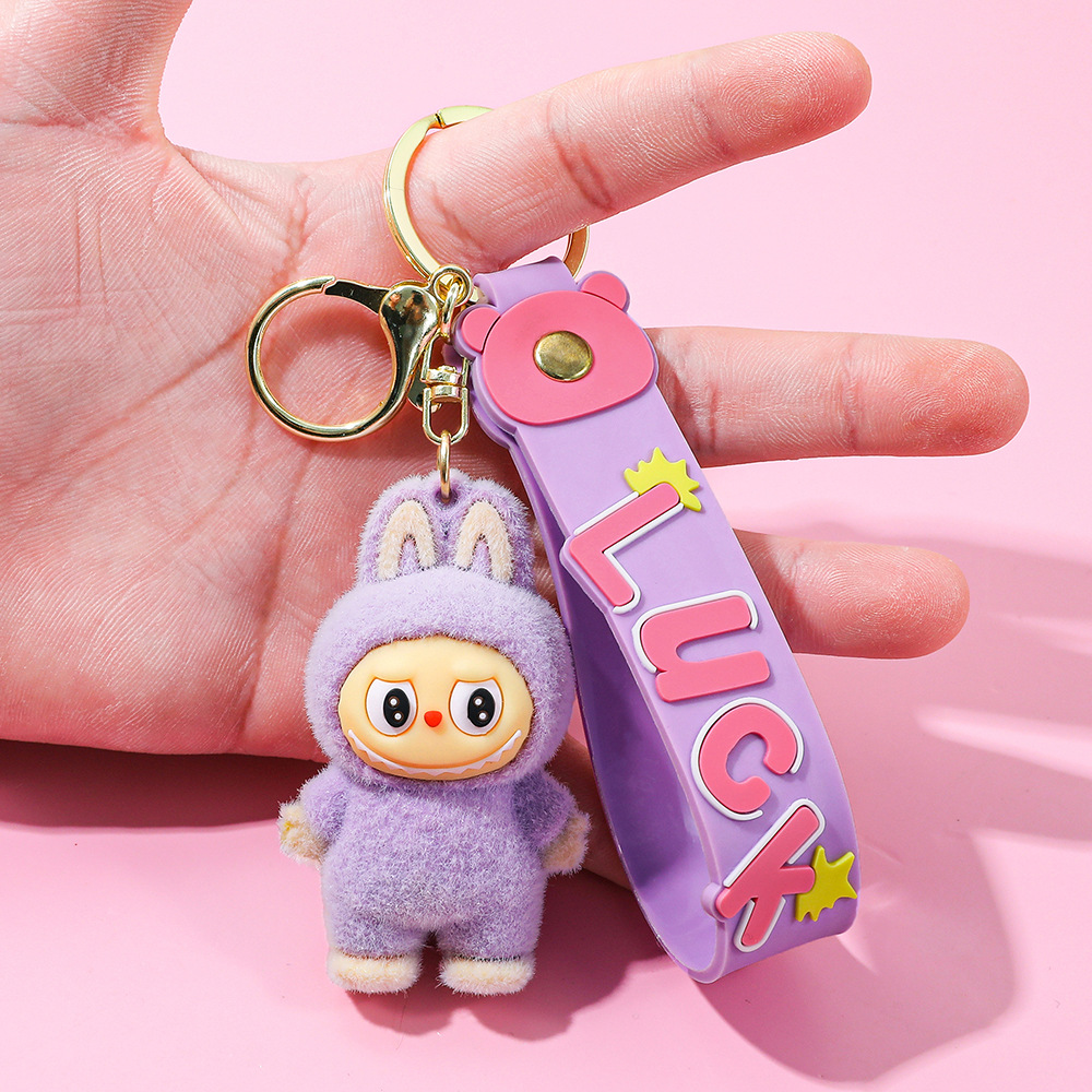 50pcs Labubu Flocking Keychain mix colors