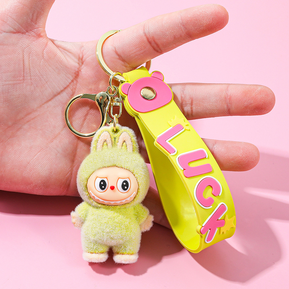 50pcs Labubu Flocking Keychain mix colors
