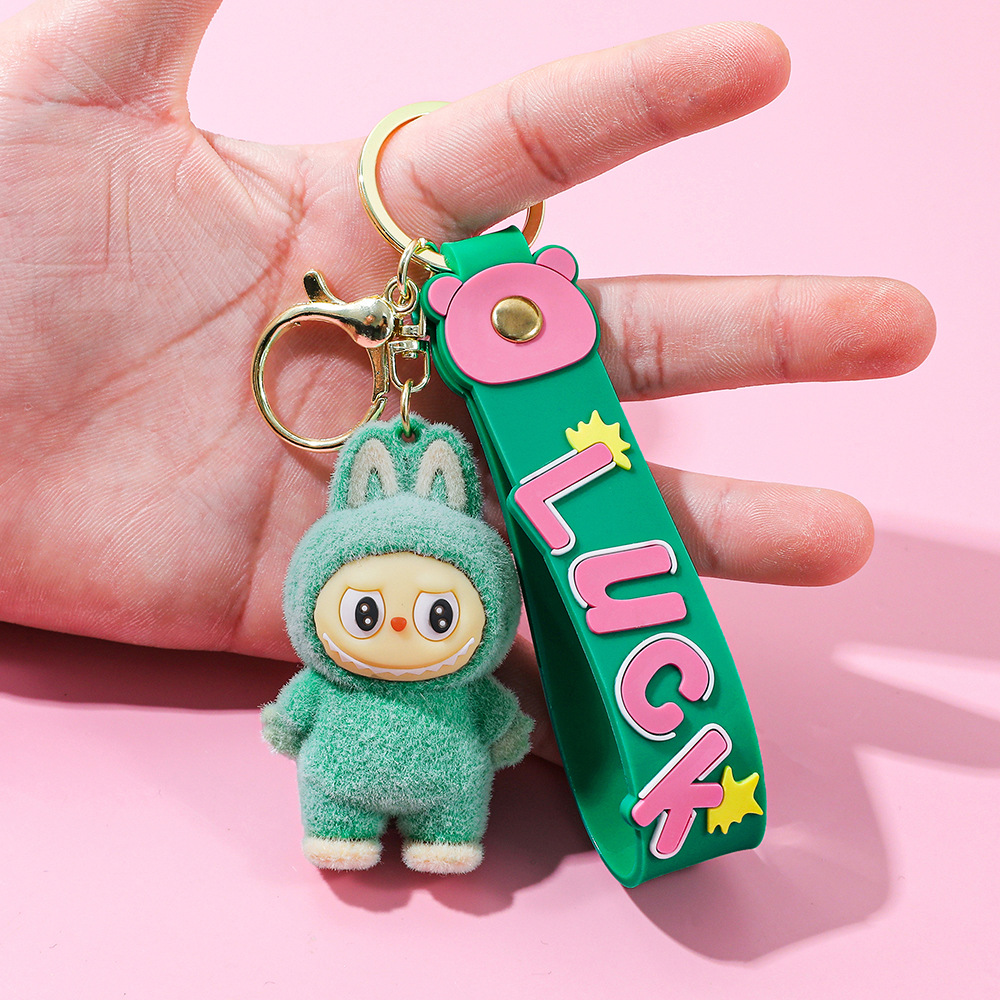 50pcs Labubu Flocking Keychain mix colors