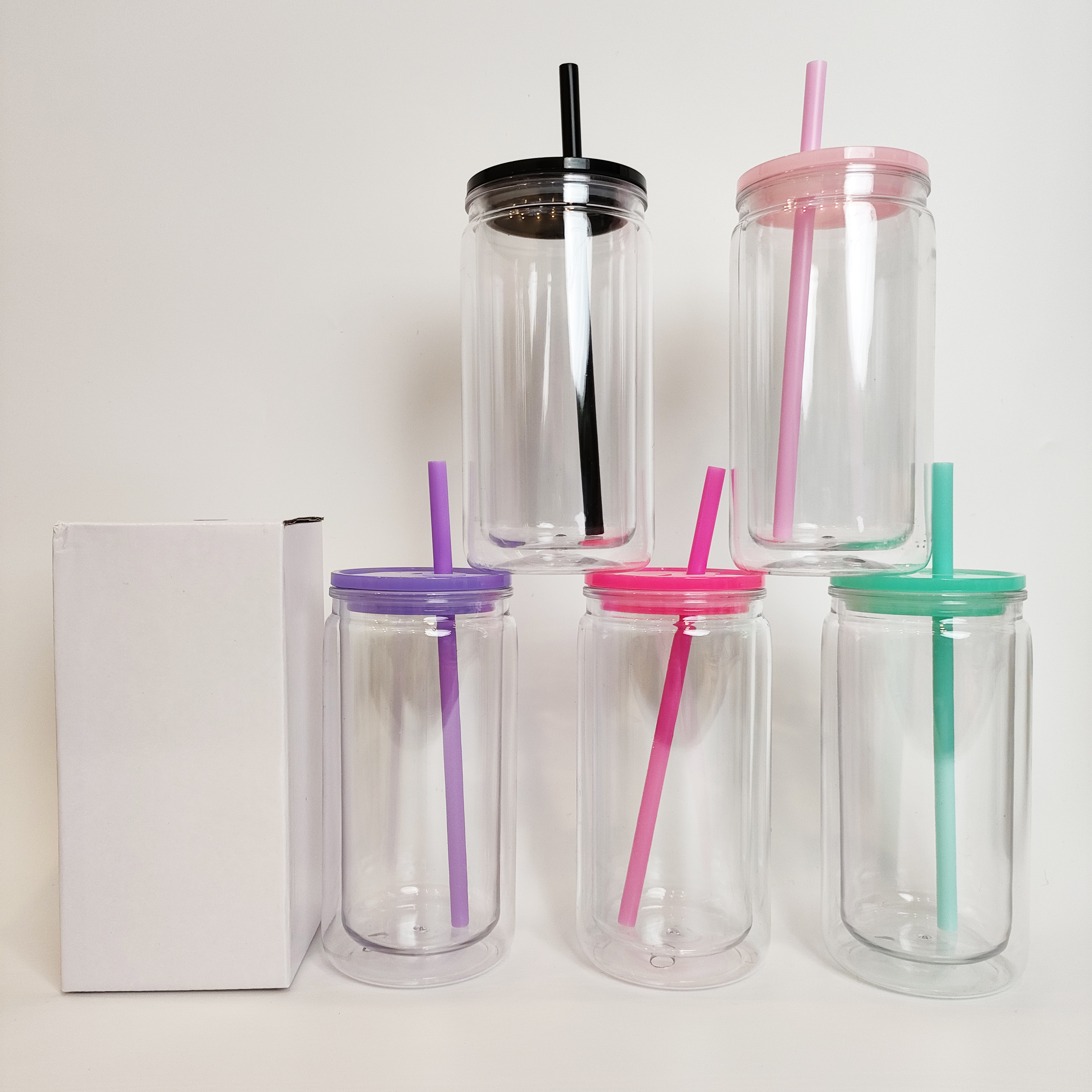 4pack/6pack/8pack/25pack/50pack 16OZ plastic snow globe pre drilled tumbler with  plastic lids
