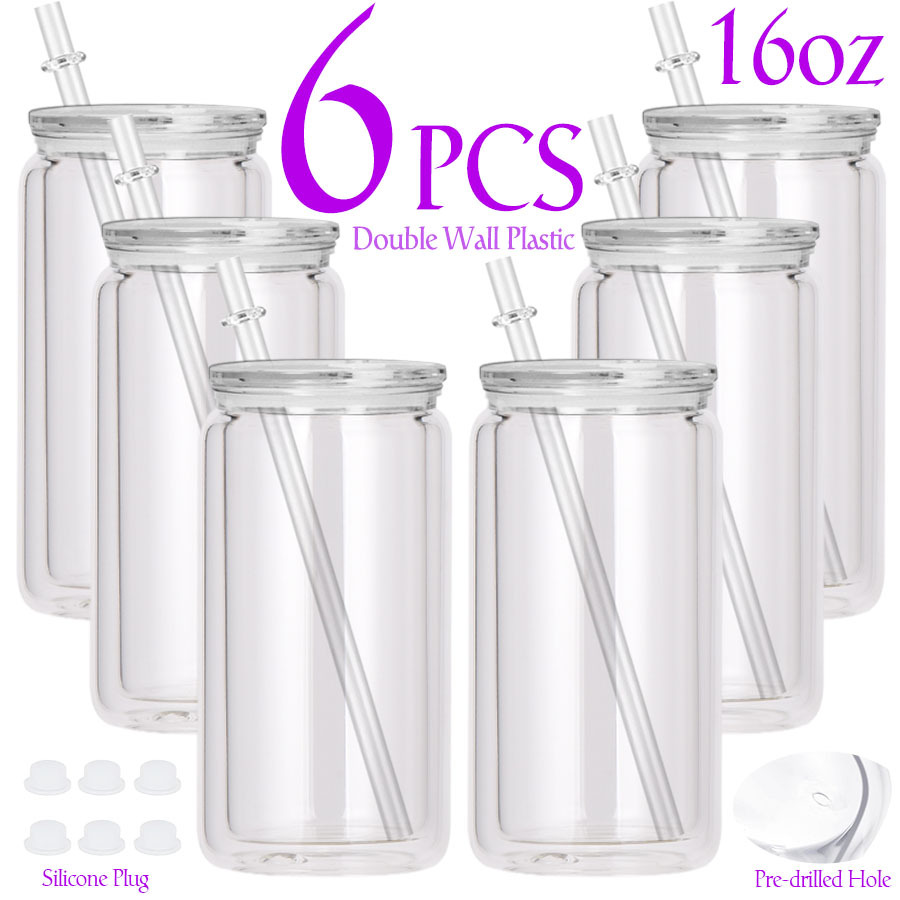 4pack/6pack/8pack/25pack/50pack 16OZ plastic snow globe pre drilled tumbler with  plastic lids