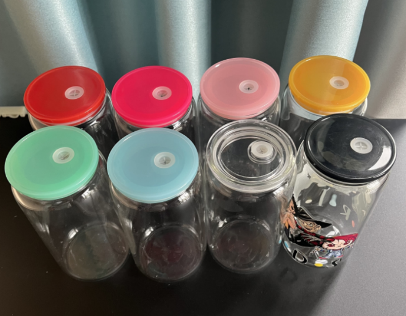 48pcs Transparent Acrylic 16oz Libbey Beer Can plastic single wall cup with  plastic Lids