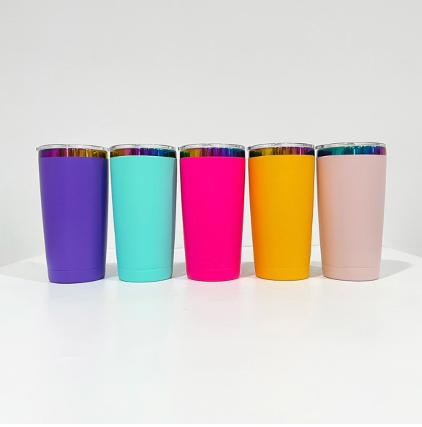 25PCS 20oz Rainbow Plated Based Powder Coated Blank Sublimation Stainless Steel Car Tumbler for Laser Engraving
