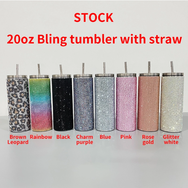 25 Pack USA Warehouse 20oz Rhinestone Bling stainless steel Tumblers