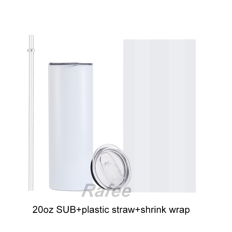 20oz Flat Edge Straight Sublimation Blanks Tumbler with Plastic Straw