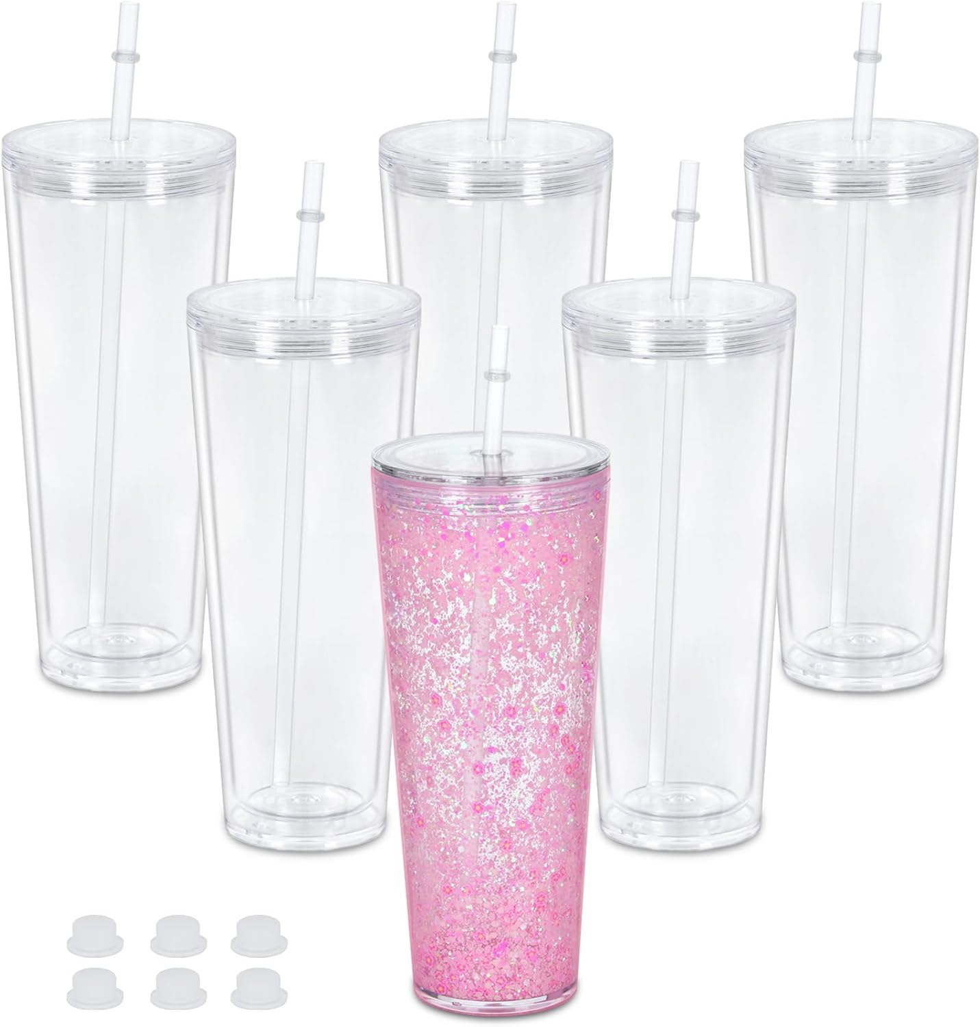 20pcs 24OZ Plastic doublewall Snow Globe Pre Drilled Cup with Clear lids
