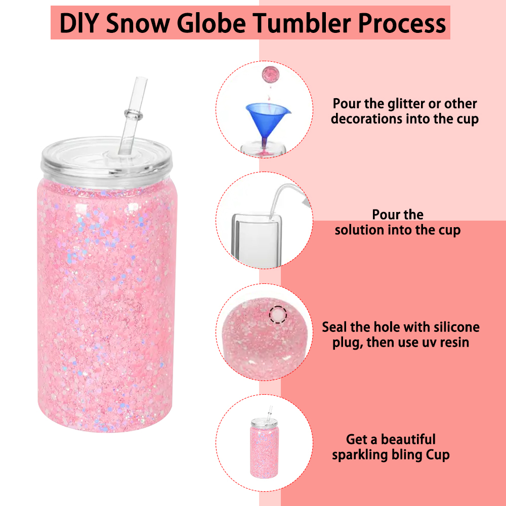 6PCS 16oz snow globe plastic can  with clear lid