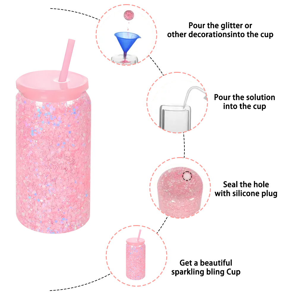4PCS/8PCS 16oz snow globe plastic can  with color lid and color straw