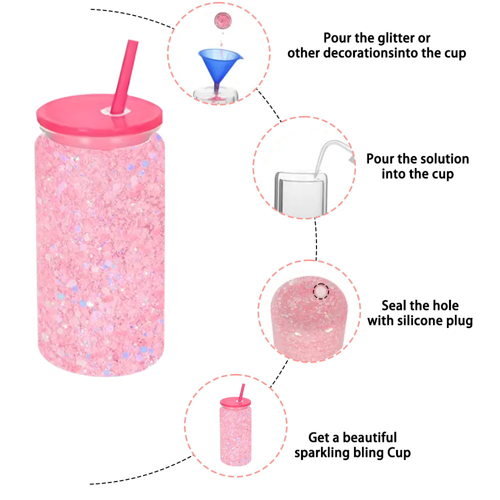 8PCS 16oz snow globe plastic can  with color lid and color straw