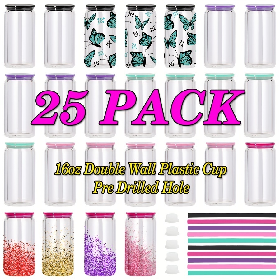 25PCS/50PCS 16oz snow globe plastic can  with color lid and color straw