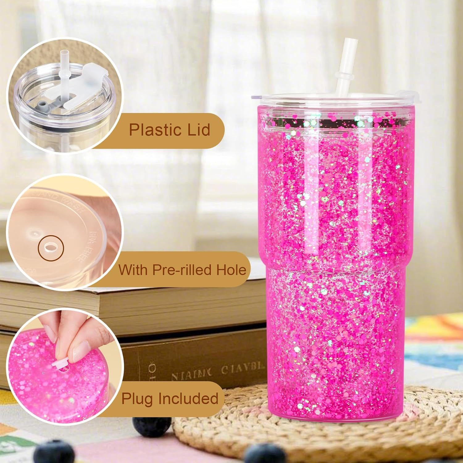 25pcs  US warehouse 18OZ plastic double wall snow globe  car tumbler with clear lids