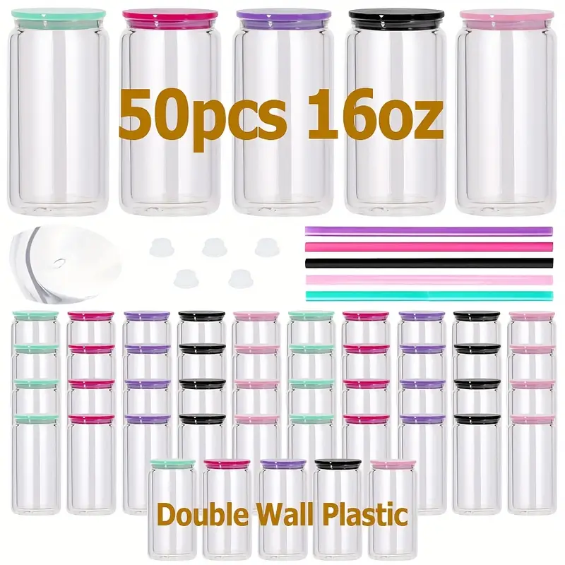 25PCS/50PCS 16oz snow globe plastic can  with color lid and color straw