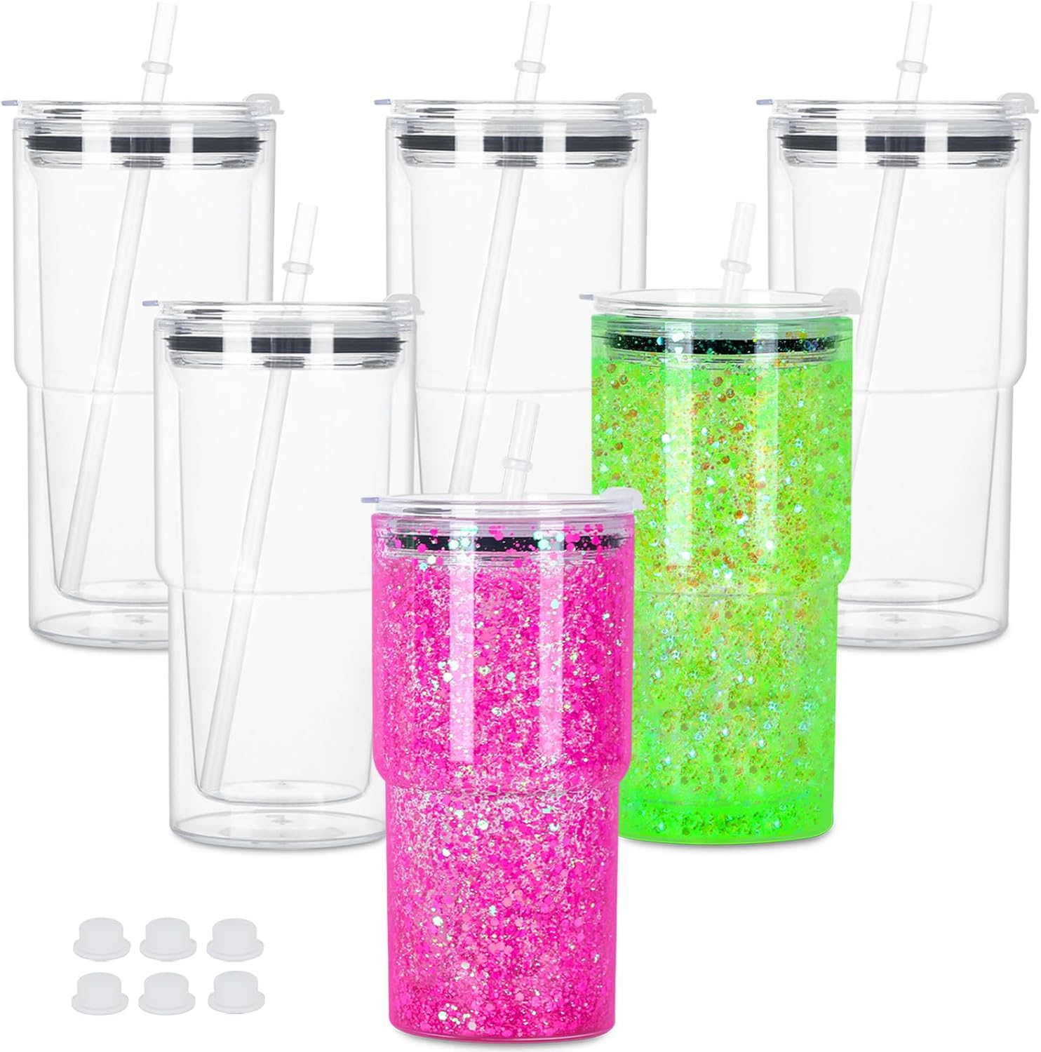 25pcs  US warehouse 18OZ plastic double wall snow globe  car tumbler with clear lids